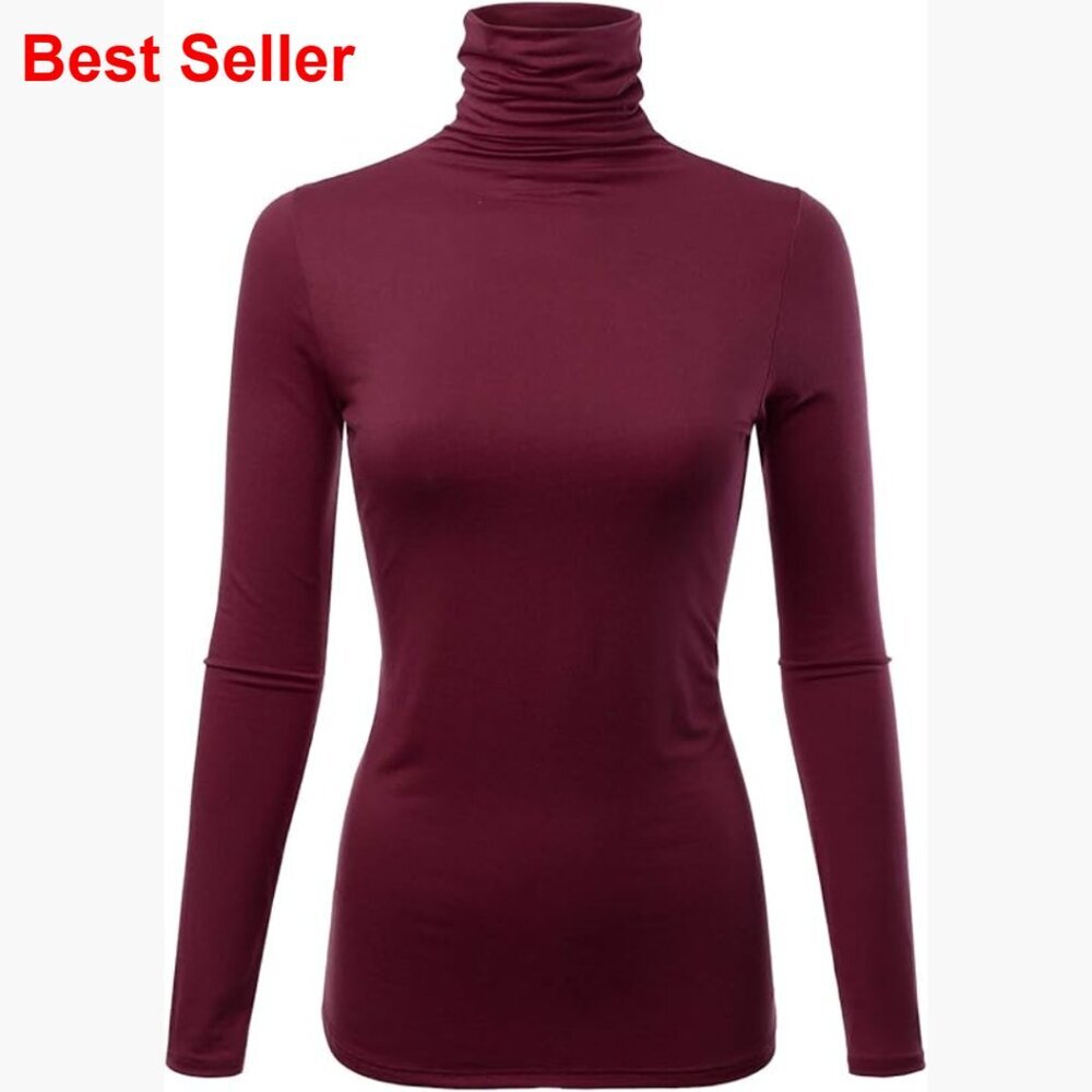 Long Sleeve Turtleneck Pullover Sweater in Rayon Spandex